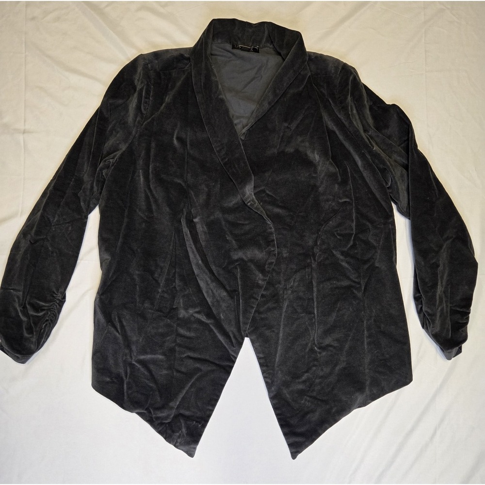 DG2 by Diane Gilman‎ Stretch Velvet Open-Front Blazer Wrap Charcoal Large Soft